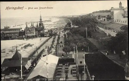 Ak Ostseebad Heringsdorf auf Usedom, Teilansicht, Strand, Blick vom Strand Casino