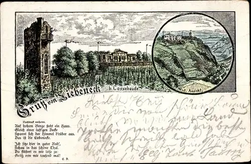 Litho Dresden Cossebaude, Liebeneck, Panorama, Gedicht