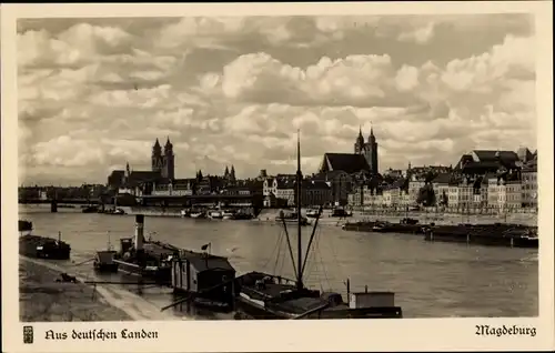 Ak Magdeburg an der Elbe, Blick von der Zollstraße, Kirchtürme, Schiffe