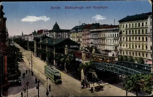 Ak Berlin Schöneberg, Bülowstraße, Hochbahn, Straßenbahn