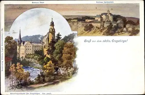 Künstler Litho Falk, G., Stein Hartenstein im Erzgebirge Sachsen, Schloss Stein, Schloss Hartenstein
