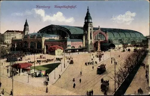 Ak Hamburg Mitte Sankt Georg, Hauptbahnhof, Straßenbahn