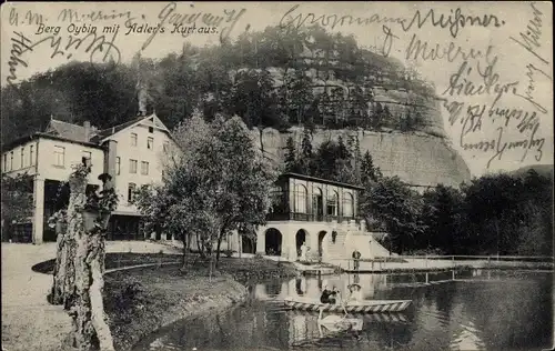 Ak Oybin in der Oberlausitz, Berg, Adler's Kurhaus, Ruderboot