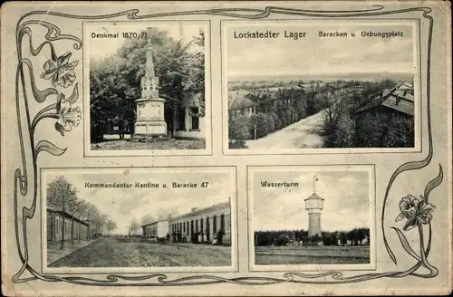 Ak Lockstedt in Holstein, Lockstedter Lager, Denkmal, Wasserturm, Kommandantur Kantine, Baracke 47