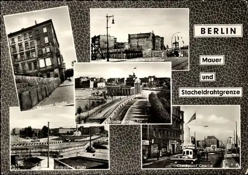 Ak Berliner Mauer und Stacheldrahtgrenze, Bernauer Straße, Heinrich Heine Straße, Potsdamer Platz