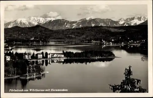 Ak Pörtschach am Wörther See Kärnten, Gesamtansicht, Karawanken