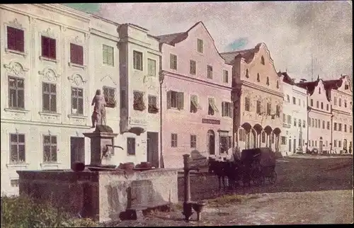 Ak Neufelden im Mühlviertel Oberösterreich, Straße, Brunnen