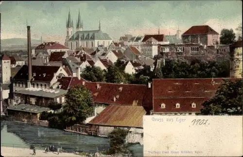 Ak Cheb Eger Region Karlsbad, Stadtansicht, Kirche