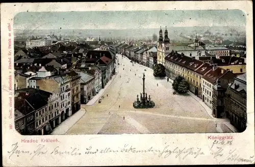 Ak Hradec Králové Königgrätz Stadt, Pohled z bile veze, Platz, Denkmal, Kirche