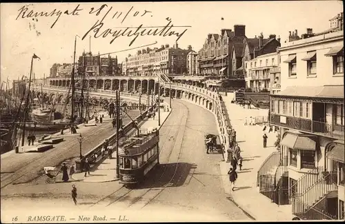Ak Ramsgate Südostengland, New Road, Seilbahn, Häuser, Hafen