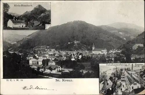 Ak Sainte Croix aux Mines Sankt Kreuz im Lebertal Haut Rhin, Totalansicht, Tabakmanufaktur Burrus