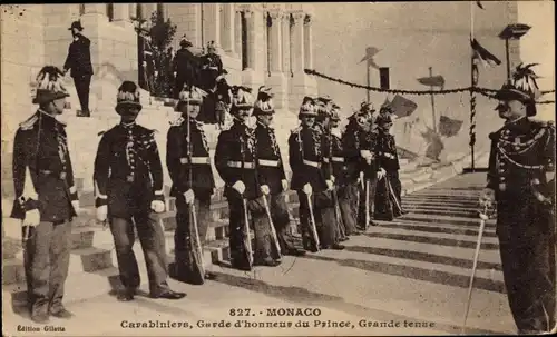 Ak Monaco, Carabinieri, Ehrengarde des Prinzen, vollständige Uniform, Ehrengarde