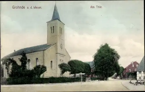 Ak Grohnde Emmerthal Niedersachsen, Am Thie, Kirche