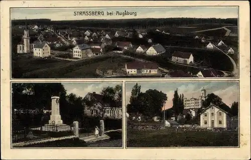 Ak Straßberg Bobingen in Schwaben, Gesamtansicht, Denkmal, Schloss