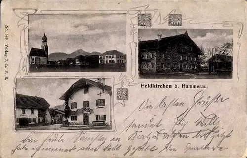 Ak  Feldkirchen Ainring in Oberbayern, Kirche, Ortspartie, Gasthaus