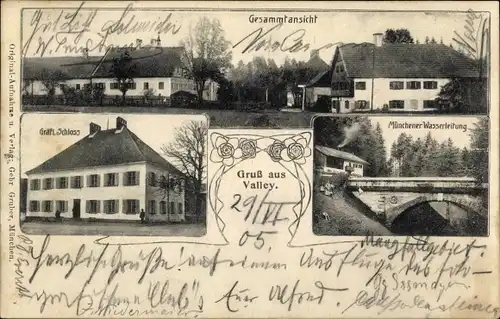 Ak Valley Oberbayern, Münchener Wasserleitung, Gräfl. Schloss, Totalansicht