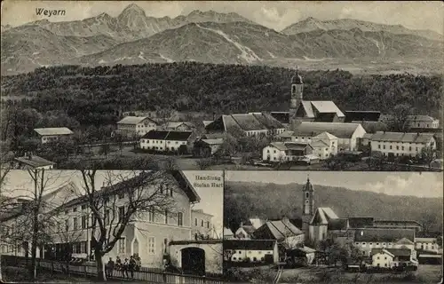 Ak Weyarn Oberbayern, Panorama, Handlung Stefan Hart, Kirche