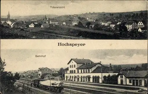 Ak Hochspeyer im Pfälzerwald, Gesamtansicht, Bahnhof Gleisseite