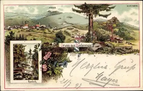 Litho Bodenmais in Niederbayern, Rissloch, Panorama mit Arber und Silberberg
