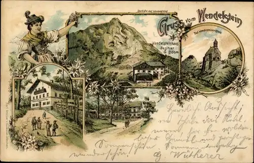 Litho Bayrischzell im Mangfallgebirge Oberbayern, Wendelstein, Wendelsteinhaus, Besitzer G. Böhm
