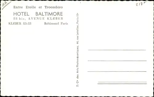 Ak Paris VII., Hotel Baltimore, Avenue Kleber, Tour Eiffel