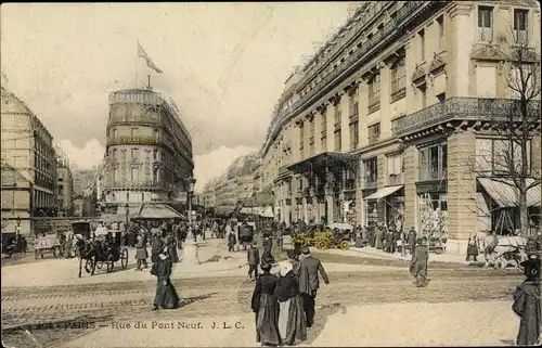 Ak Paris, Rue du Pont Neuf, Geschäftshäuser