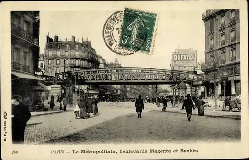 Ak Montmartre Paris, Le Métropolitain, boulevards Magenta et Barbès