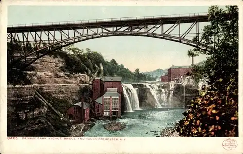 Ak Rochester New York USA, Driving Park Avenue Bridge und Falls