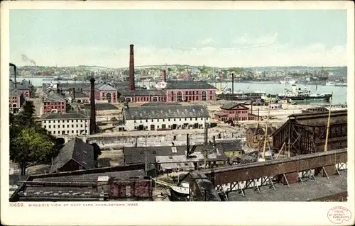 Ak Charlestown Boston Massachusetts USA, Navy Yard, Vogelperspektive