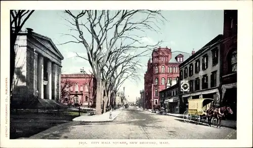 Ak New Bedford Massachusetts USA, Rathausplatz