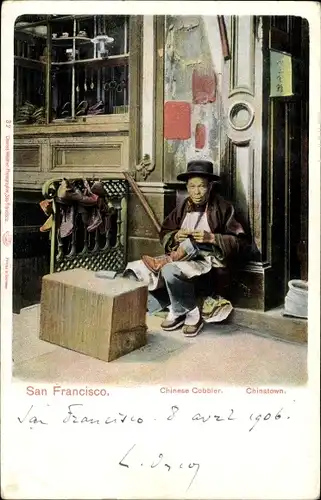 Ak San Francisco Kalifornien USA, Chinatown, chinesischer Schuster