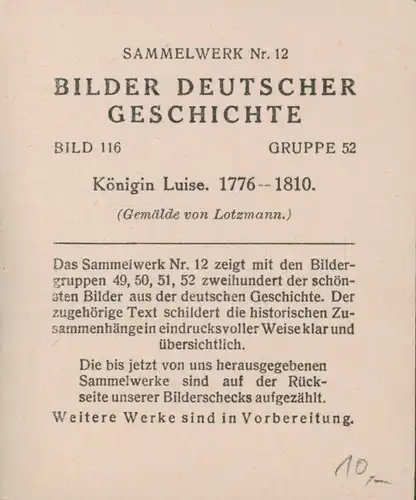 Sammelbild Bilder Deutscher Geschichte, Königin Luise von Mecklenburg Strelitz, Luise von Preußen