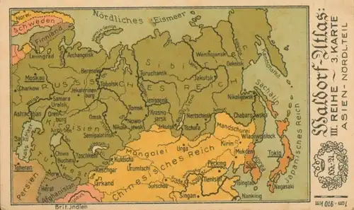Sammelbild Waldorf-Atlas, Reihe III Die Kontinente, Karte 3 Asien, nördlicher Teil