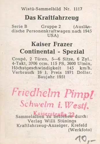 Sammelbild Das Kraftfahrzeug, Kaiser Frazer Continental Spezial