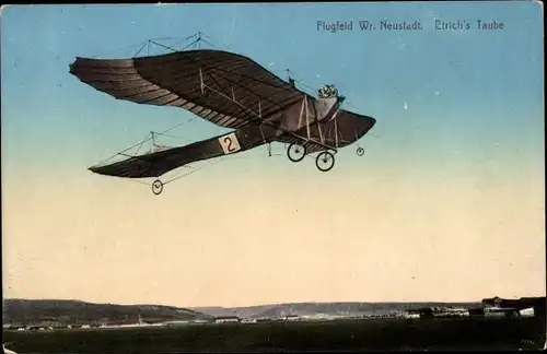 Ak Kuk Luftstreitkräfte I. WK, österreichische Etrich Taube im Einsatz, Wiener Neustadt