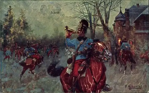 Künstler Ak Kuk-Armee, Alarm bei der österreichischen Kavallerie, I. WK