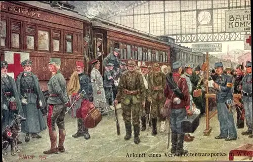 Künstler Ak WIpp, F., Wien, Ankunft eines Verwundetentransports, I. WK