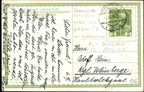 Künstler Ak Schmidt, F, General der Artillerie von Gallwitz