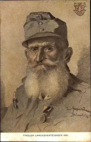 Künstler Ak Tiroler Landesverteidiger 1915, Portrait, Kuk-Armee, I. WK