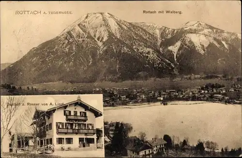 Ak Rottach Egern im Kreis Miesbach Oberbayern, Panorama mit Walberg, Gasthof zum Rosser