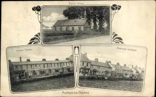 Ak Purfleet an der Themse Essex, Riverview Cottages, Sussex Terrace, Baptist Chapel