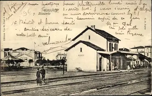 Ak Bizerte Tunesien, Bahnhof, Gleisseite