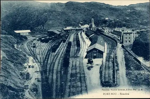 Ak Portbou Port Bou Katalonien, Bahnhof, Gleisseite