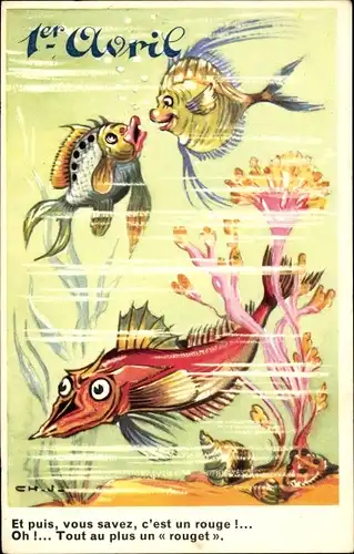 Künstler Ak 1. April, Fische unter Wasser, Muscheln