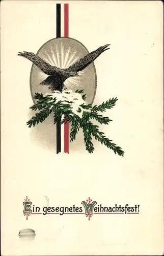 Ak Glückwunsch Weihnachten, Patriotik, Tannenzweig mit Schnee, Adler