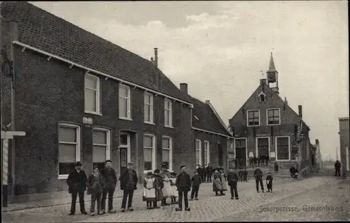 Ak Scherpenisse Zeeland, Rathaus, Straße, Anwohner