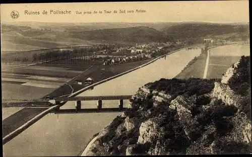 Ak Houx Wallonien Namur, Ruines de Poilvache, Vue prise de la Tour du Sud vers Anhee