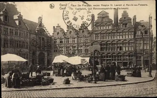 Ak Gand Gent Ostflandern, St. Veerleplein, oud Wenemaersgesticht, Fischmarkt