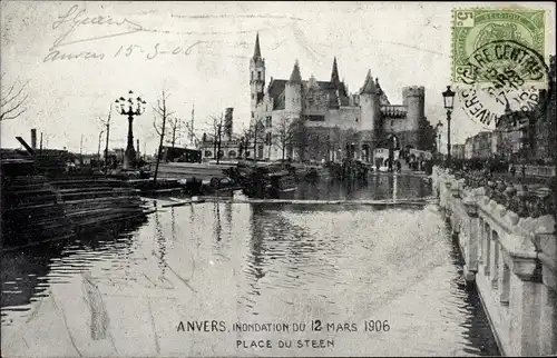 Ak Anvers Antwerpen Flandern, Inondation du 12 Mars 1906, Place du Steen