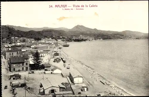 Ak Malaga Andalusien, Blick auf die Caleta, Strand, Häuser